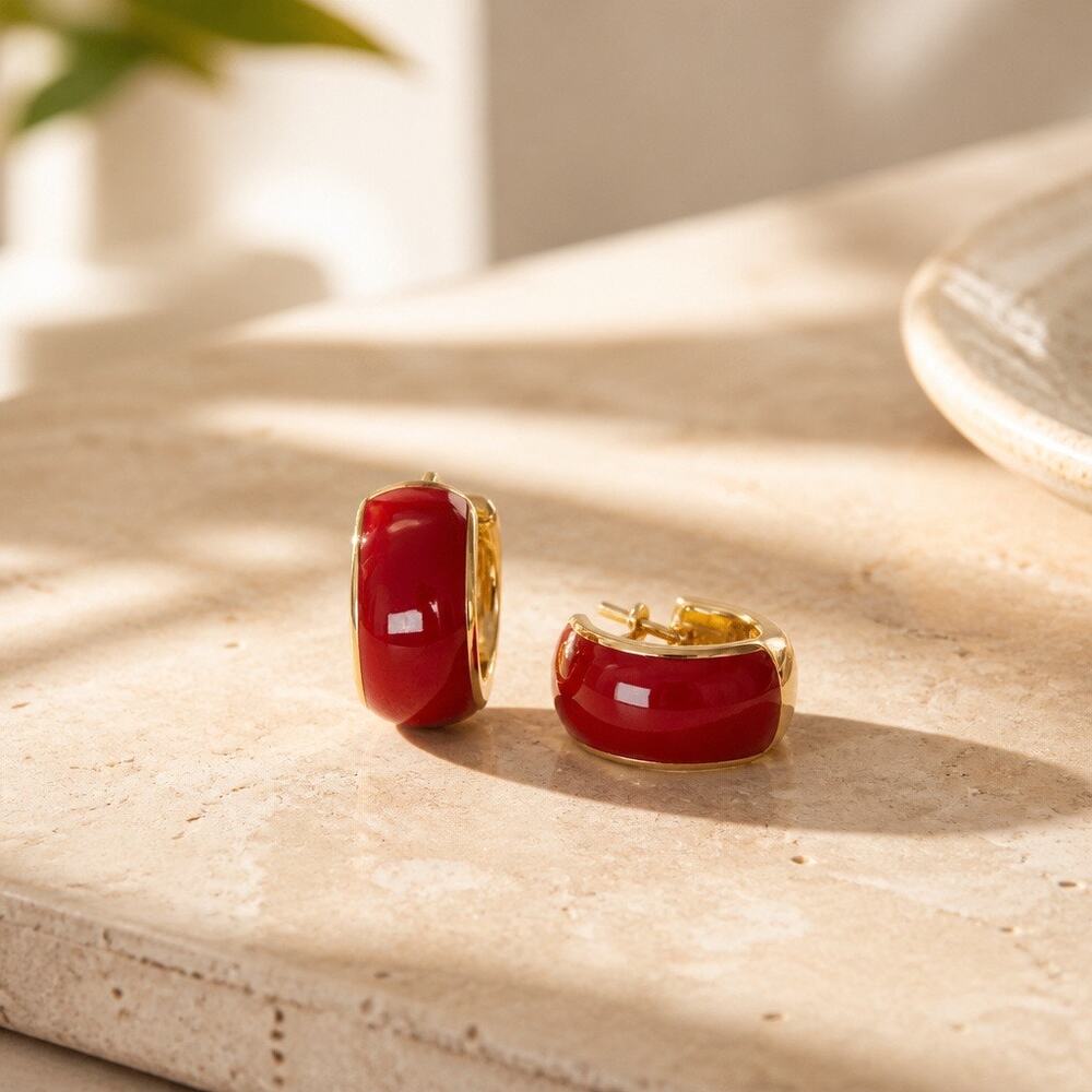 Two-Tone Crimson Red and Gold Plated Hoop Earrings
